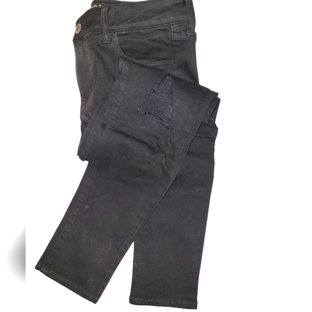 American Eagle Outfitters women's distressed black jegging Super Stretch X
